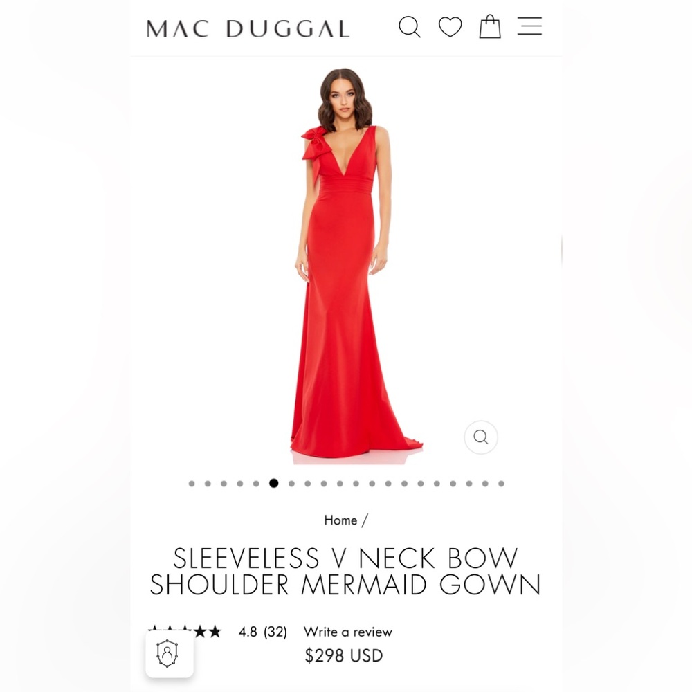 Mac Duggal Red Sleeveless V Neck Bow Shoulder Mermaid Gown size 4